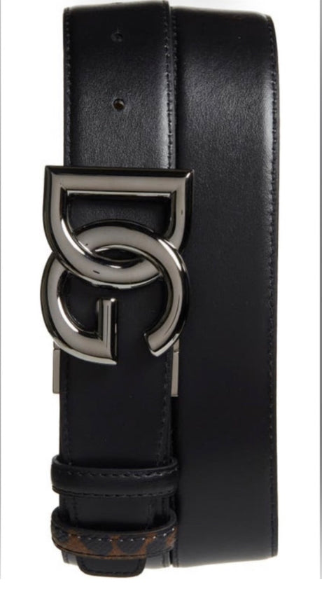 Dolce & Gabbana DG Logo Leather Reversible Belt Size 95 EU=38”