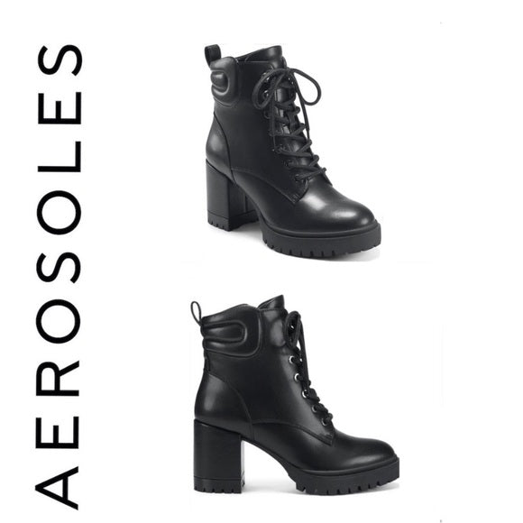 Aerosoles Black Lace-Up Lug Sole Boots - Walk in Style and Comfort