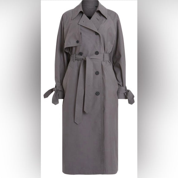 All Saints Cotton Trench Coat | Classic Elegance with Fashion-Forward Tied Cuffs