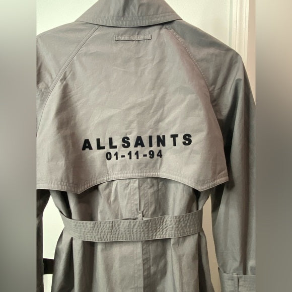 All Saints Cotton Trench Coat | Classic Elegance with Fashion-Forward Tied Cuffs