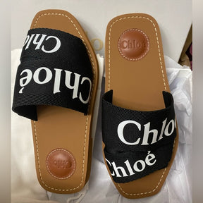 Chloé Logo Slide Sandals | Chic Slides with Delicate Woven Bands and Bold Logo Letters