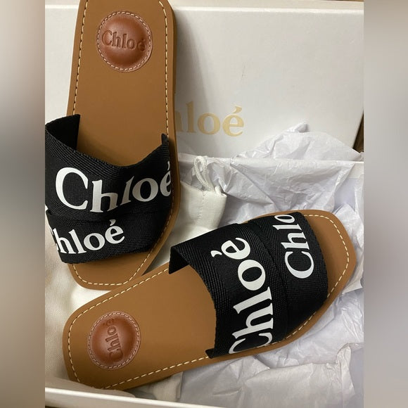 Chloé Logo Slide Sandals | Chic Slides with Delicate Woven Bands and Bold Logo Letters