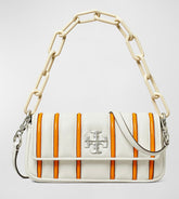 Tory Burch Kira Small Bombe Stripe Flap Shoulder Bag | Quilted Lambskin Elegance with Patent Stripes