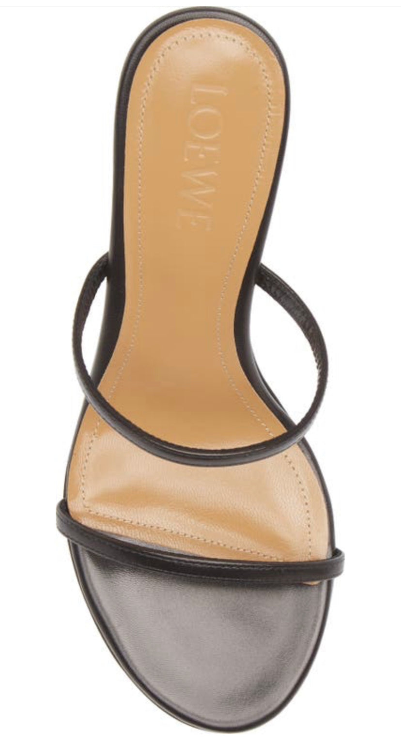 LOEWE Black Leather Nail Lacquer Slide Sandal | Playful Elegance with Striking Heel