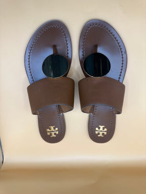 Tory Burch Brown Leather Patos Disc Sandal Size 8
