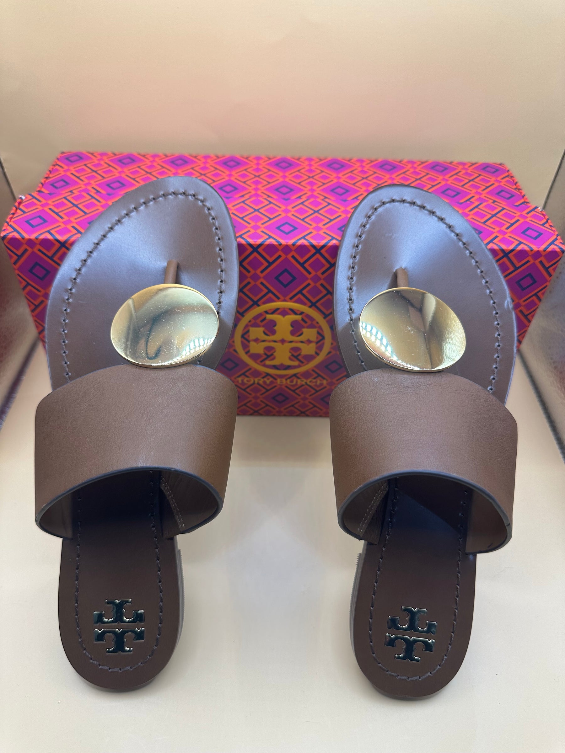 Tory Burch Brown Leather Patos Disc Sandal Size 8