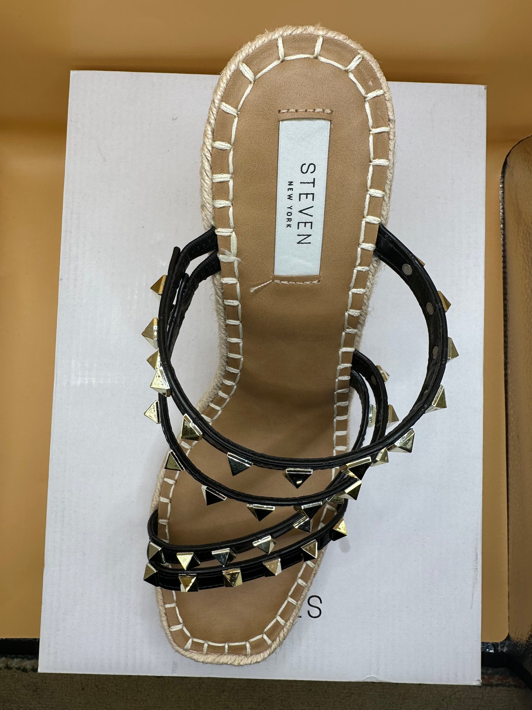 Steven New York Keina Black Croc Studded Wedge Sandals Size 10