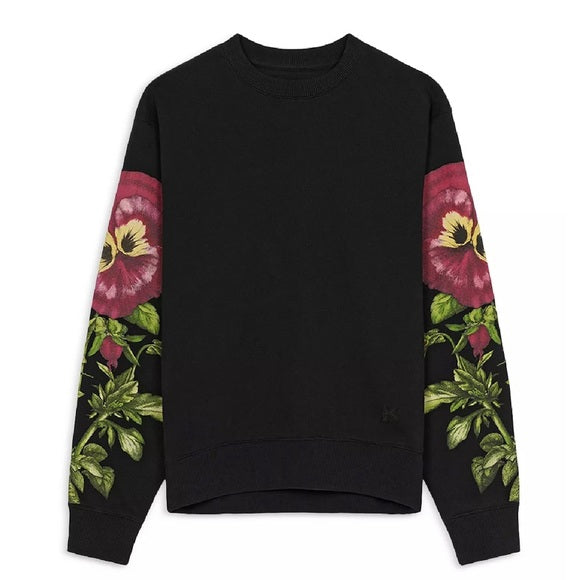 KENZO Graphic Sweatshirt | Photorealistic Pansy Elegance in Onyx Hue