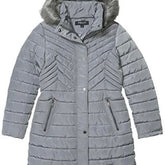 Kenneth Cole New York Women's Gray Quilted Puffer | Stylish Warmth with Faux Fur Hood