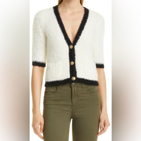 L’AGENCE Susie Short Sleeve Cardigan | Supremely Soft Elegance with Chic Goldtone Buttons