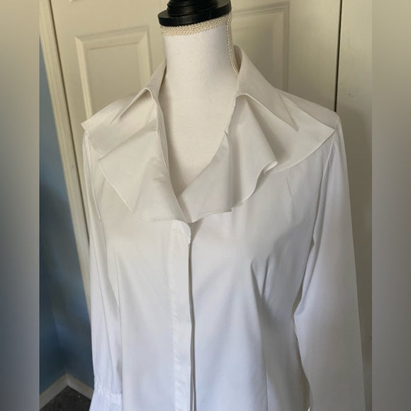 Lafayette 148 New York White Ruffle Button Down - Effortless Elegance for Every Occasion