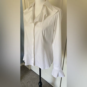 Lafayette 148 New York White Ruffle Button Down - Effortless Elegance for Every Occasion
