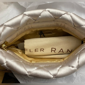 Loeffler Randall Aviva Cream Woven Puff Clutch | Puffy Elegance in Cream-Colored Italian Satin