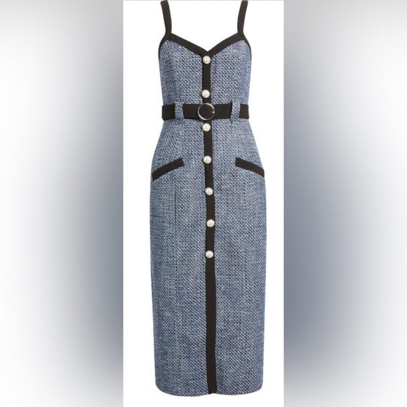 Ted Baker London Diniiad Belted Midi Dress Circle-Buckle Elegance with Sophisticated Bouclé