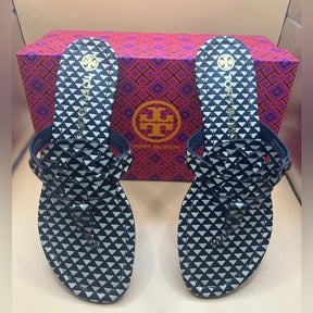 Tory Burch Black Triangle Geo All Over Print Miller Sandals | Trendy Geometric Elegance