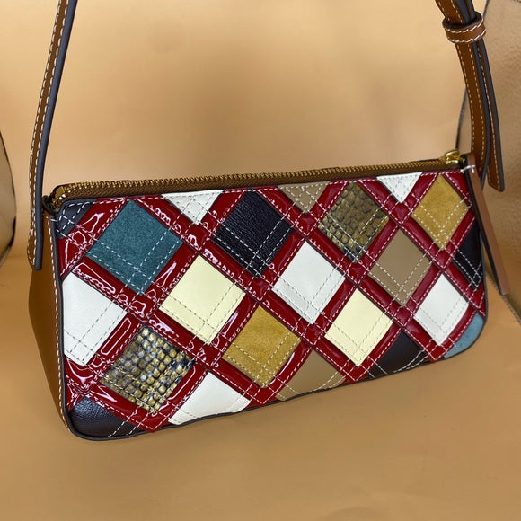 Tory Burch McGraw Patchwork Shoulder Bag | Signature Logo Appliqué and Colorful Elegance