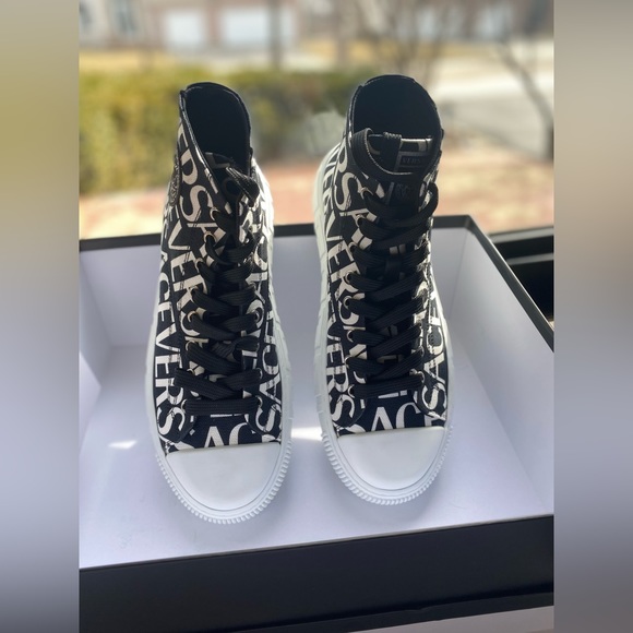 Versace Men's La Greca Logo Print High Top Sneakers