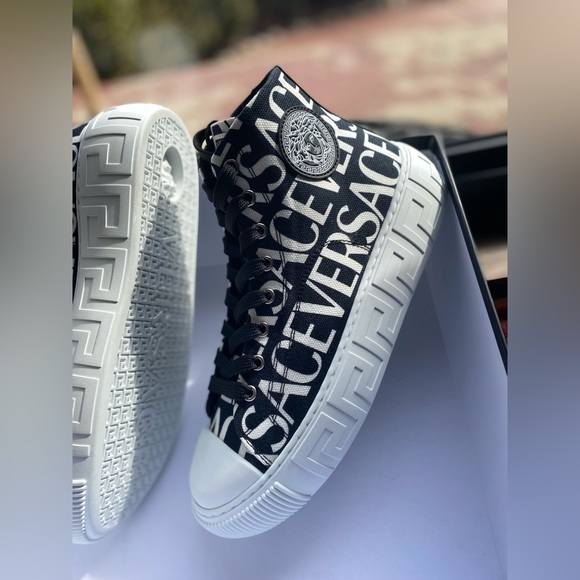 Versace Men's La Greca Logo Print High Top Sneakers