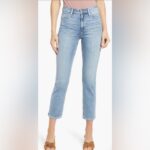 PAIGE Cindy High-Rise Raw Hem Crop Straight Leg Jeans