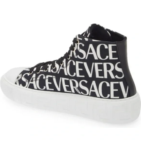 Versace Men's La Greca Logo Print High Top Sneakers