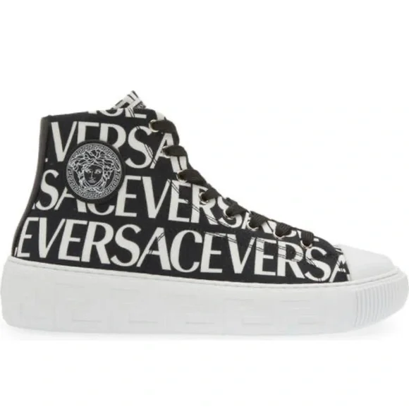 Versace Men's La Greca Logo Print High Top Sneakers