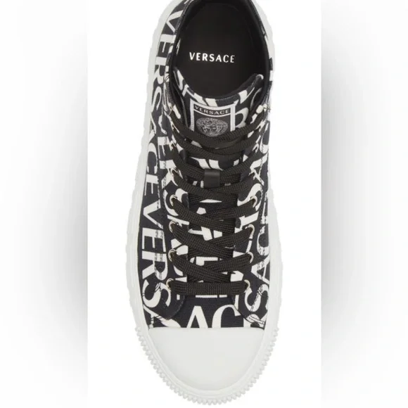 Versace Men's La Greca Logo Print High Top Sneakers