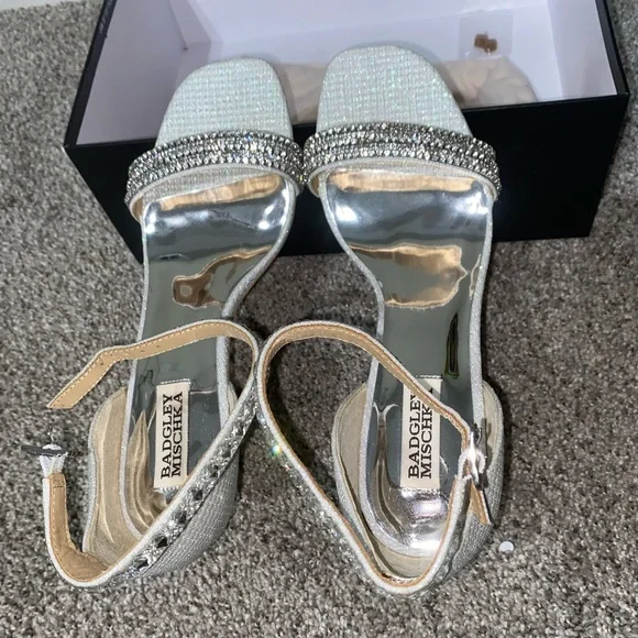 Badgley Mischka Crystal Embellished Satin Heels