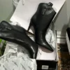 Karl Lagerfeld Paris Clea Black Leather Stiletto Bootie with Glitter Heel