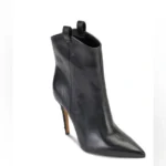 Karl Lagerfeld Paris Clea Black Leather Stiletto Bootie with Glitter Heel