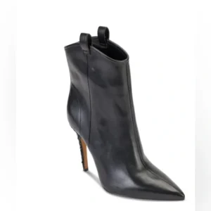 Karl Lagerfeld Paris Clea Black Leather Stiletto Bootie with Glitter Heel