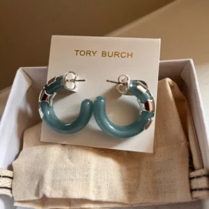 Tory Burch Silver and Blue Hoop Earrings