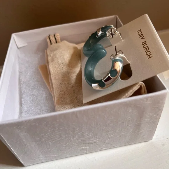 Tory Burch Silver and Blue Hoop Earrings