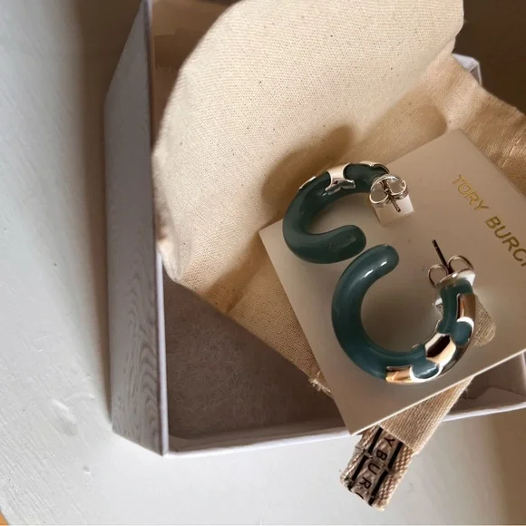 Tory Burch Silver and Blue Hoop Earrings