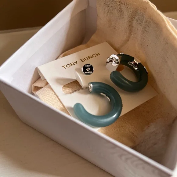 Tory Burch Silver and Blue Hoop Earrings