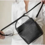 Aota Black Croc-Embossed Leather Crossbody Bag