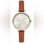 Kate Spade 34mm Leather Strap Watch – Classic Gold-Tone & Blush Designer Timepiece