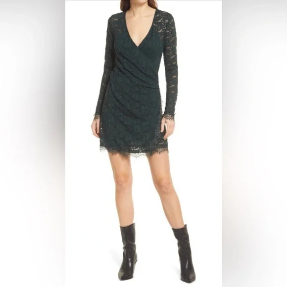 Free People Pearl Lace Long Sleeve Minidress