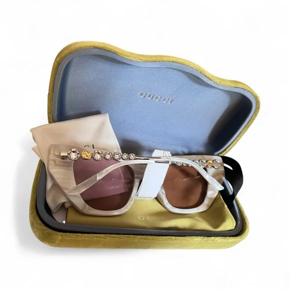 Gucci Women’s White Sunglasses with Crystal Embellishments
