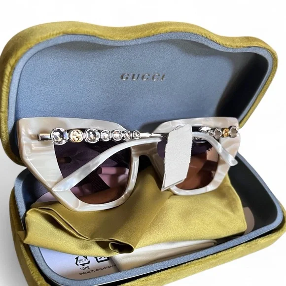 Gucci Women’s White Sunglasses with Crystal Embellishments