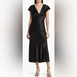 Rails Nat Black Satin Midi Dress Neck Slip Dress