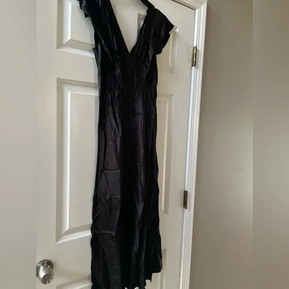 Rails Nat Black Satin Midi Dress Neck Slip Dress