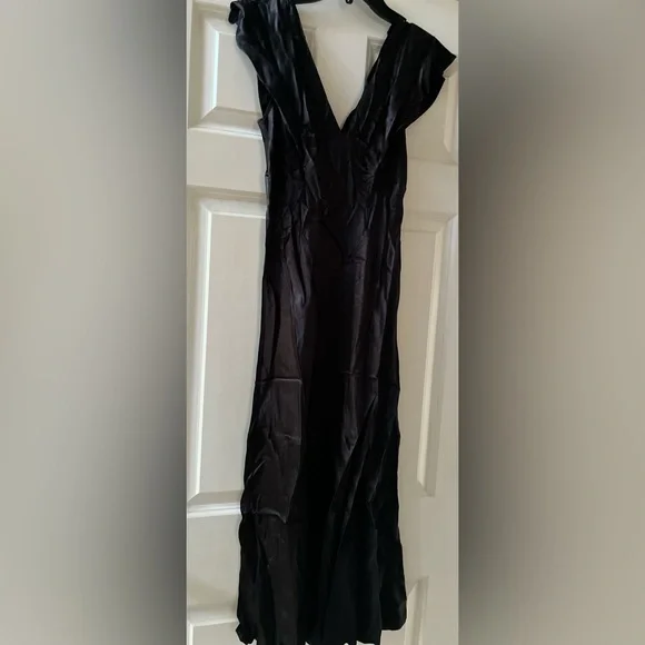 Rails Nat Black Satin Midi Dress Neck Slip Dress