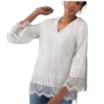 Chico's Women’s Embroidered Lace Cutout V-Neck Top