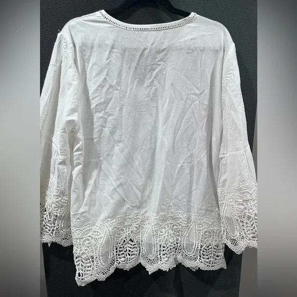 Chico's Women’s Embroidered Lace Cutout V-Neck Top