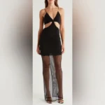 Alice + Olivia Havana High-Neck Cutout Mesh Dress