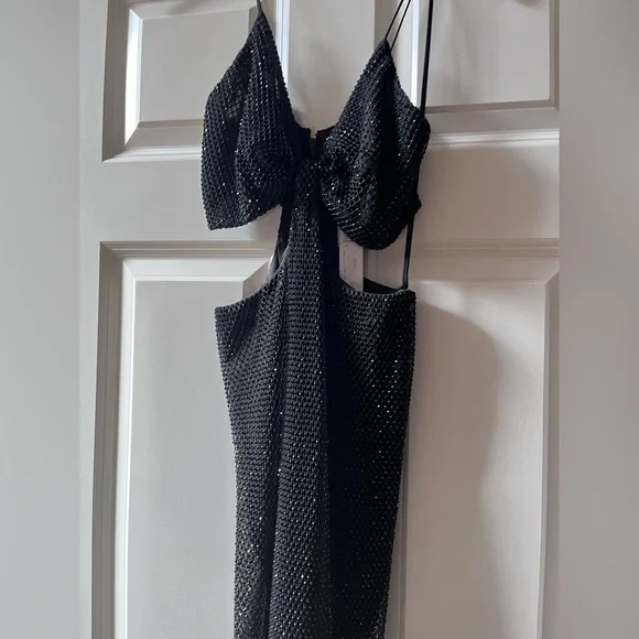 Alice + Olivia Havana High-Neck Cutout Mesh Dress