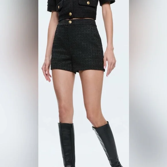 Alice + Olivia High-Rise Waist Metallic Tweed Shorts