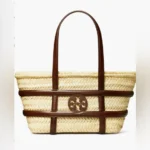Tory Burch Cream and Brown Woven Tote Bag – Designer Canvas Beach & Work Tote