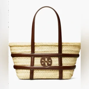 Tory Burch Cream and Brown Woven Tote Bag – Designer Canvas Beach & Work Tote