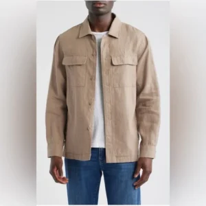 Men's Lightweight Linen Shirt Jacket – Breathable Tan Shacket